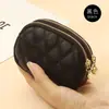 Textura de Cuero Suave Bolsa Sencilla para Dinero Hilo de Bordado Acolchado Llavero Hebilla Monedero con Cremallera de Doble Capa Monedero de Gran Capacidad para Mujeres