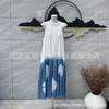 Yunnan Dali Lijiang Teñido Anudado Tinte Azul Tinte Azul-Blanco Vestido de Viaje Cultural y Creativo con Hombros Descubiertos