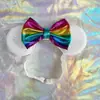 Acessórios de cabelo novos com laço de lantejoulas para crianças, tiara decorativa para parque de diversões, faixa de cabelo elástica ajustável de nylon