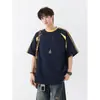 Camiseta de Manga Corta con Costura Estilo Americano para Hombre Verano Marca de Moda Pesada Dura Manga Corta Holgada Todo Fósforo Top de Manga Corta
