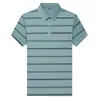 Nueva camiseta de manga corta para hombre de estilo veraniego con bolsillos reales, polo de cuello vuelto para mediana edad, top casual a rayas de manga media ajustado