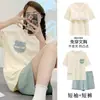 Pijama com Bojo Embutido para Mulheres, Conjunto Completo Estilo Verão, Roupas de Casa de Manga Curta para Mulheres no Início do Verão, Estoque Disponível para Venda Transfronteiriça
