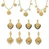 Acero Inoxidable Piedra Natural Borla Corona Corazón Estampado Cerámico DIY Multi-Accesorio Colgante Collar Aretes Set para Mujeres