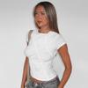 2025 Europeo y Americano Transfronterizo Primavera y Verano Nuevo Casual Sexy Chica Caliente Cuello Redondo Deseo Puro Plisado Ajustado Adelgazante Look Camiseta de Manga Corta