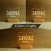 Luz nocturna con texto impreso en acrílico, adornos de escritorio DIY, luz LED con forma de corazón con borde cruzado, base de madera, luz para el Día de la Madre