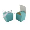 Caja Cuadrada Azul T 55mm Caja de Regalo de Cumpleaños Caja de Empaque para Joyería Caja de Papel para Empaque de Dulces de Mesa de Boda Caja Cuadrada Plegable