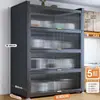 Estantería de almacenamiento de cocina independiente, gabinete de almacenamiento funcional de varias capas para montaje en pared con una encimera de losa de roca para cortar y servir alimentos