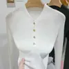 Camisa de Gola V para Usar por Baixo para Mulheres Outono e Inverno 2024 Nova Pulôver Interno de Alto Padrão Versátil Malha Slim Malha Top