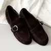 Versión de Piel de Vaca~Estilo Retro Old Money Punta Redonda Hebilla Metálica Mocasines para Mujer Versátiles Suela Plana Zapatos Individuales Slip-on Zapatos Pequeños de Piel