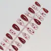 Uñas postizas de lunares burdeos y cereza, manicura almendrada de color sólido, vintage, favorecedoras para niñas, uñas postizas desmontables