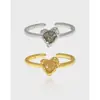 812 Diseño Original de Nicho Textura Irregular de Personalidad Forma de Corazón Esmalte de Gota Anillo Abierto de Plata de Ley S925 para Mujer