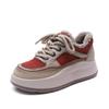 Jishu Novo Estilo Couro Bovino Camada Superior Colorblock Solado Grosso Forrado com Lã Quente Sapatos Femininos Couro Genuíno Casual Estilo Esportivo Pequenos Sapatos de Algodão