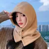 Sombrero de Felpa de Algodón Suave y Esponjoso Lei Feng de Invierno para Mujer, Caliente, Protección para Orejas, Protección contra el Frío, Mascarilla Facial, Calentador de Cuello Integrado, Sombrero Compatible con Casco de Ciclismo