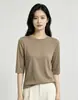 Top de Punto Ligero y Transpirable para Mujer Otoño Tencel Lyocell de Manga Media con Cuello Redondo y Mangas Tres Cuartos