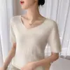 Ropa de punto para mujer de otoño 26, suéter pullover, cuello en V de manga corta, listo para usar, camisa básica versátil