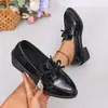 Mocasines Gruesos Cruzados Tallas Grandes para Mujer 2026 Primavera Otoño Nuevos Estilo Británico Lazo Zapatos Pequeños de Piel En Stock