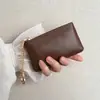 Estuche Simple para Llaves de Cuero Encerado para Mujer, Billetera Compacta con Cremallera para Monedas, Llavero Delgado, Bolso para Labial, Llavero de Coche