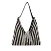 Bolsa de Lona Rayada de Gran Capacidad Estilo Ins Simple Relajada Moda Bolso Tote Doble Cara Bolso de Hombro para Viajero