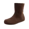 Algodón Botas Nuevas Otoño Invierno Sencillas Cubre Botas de Nieve Retro Gamuza Suela Plana 2026 Punta Redonda Bota de Media Caña Casual para Mujer