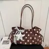 Bolsa Tote de Bolinhas Grande Capacidade Bolsa de Ombro Retro Grande Capacidade Estilo Preguiçoso Bolsa de Axila para Comute de Estudante