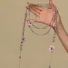 Colar de Contas de Flor Roxo Romântico Estilo Francês, Design Longo em Camadas, Perfeito para Estilo de Férias, Corrente Deslumbrante para Clavícula
