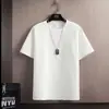 Camiseta de Manga Corta para Hombre de Verano, Delgada, de Seda de Hielo, con Canalé, Color Sólido, Texturizada, Holgada, Tendencia