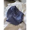 Calça de Pijama Listrada Azul Estilo Coreano para Mulheres 2026 Novo Verão Solta Casual Versátil Shorts para Casa