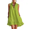 Vestido sin mangas de doble bolsillo con cremallera, cuello en V y falda de línea A con volantes para mujer, nuevo estilo Primavera/Verano de Comercio Exterior Europeo y Americano 2026