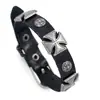 Pulsera de Cuero Retro con Cruz Estilo Motociclista Punk, Pulsera de Cuero Envejecido para Hombre, Pulsera con Hebilla de Cinturón Tachonada Rock and Roll