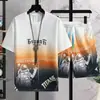 Nuevo Conjunto de Dos Piezas para Hombre Verano 2025: Camiseta de Manga Corta y Pantalones Cortos Deportivos Casuales Modernos con Degradado, Moda Juvenil Versátil