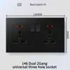 Hong Kong y Macao Enchufe USB Británico 13A con Enchufe de Carga Rápida Tipo-C Interruptor de Luz Estándar Británico Panel de Plástico Negro