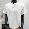 Camisa Polo de Manga Curta Estilo Americano com Gola Henry para Homem, Camiseta Desconstruída Patchwork de Manga Curta para o Verão, Cleanfit de Meia Manga, Recomendação Transfronteiriça