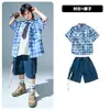 Moda Hip-hop moda moda moda moda moda moda moda moda moda moda moda moda ropa para niños para niñas en verano con traje de camisa a cuadros y pantalones cortos para niñas