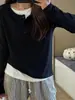 Ropa para mujer de talla grande, que realza los hombros, top tipo dos piezas falso, nueva colección de otoño, capa interior adelgazante de manga larga, camiseta básica de punto, camiseta