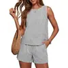 Conjunto de Moda de Verano para Mujer de Amazon de 2 Piezas: Top sin Mangas de Cuello Redondo y Pantalones Cortos con Bolsillos
