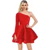 Vestidos de Prom Cortos de una Manga con Volantes de Lentejuelas Formales para Fiestas Nocturnas Vestidos Brillantes de Homecoming Moda Sexy