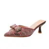 Zapatillas de Verano de Malla con Infrarrojos para Mujer, Estilo Socialité Francés, Perla Baotou, Sandalias de Un Pedal con Lazo y Tacón Alto