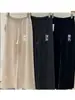 Pantalones de Pierna Ancha de Lana de Oveja 100% Estilo Nuevo Otoño e Invierno, Pantalones Rectos de Encaje Holgados Adelgazantes, Pantalones Versátiles Casuales de Cintura Alta para Mujer