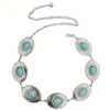 Estilo Étnico Retro Nuevo Estilo Patrón Tallado Cadena de Cintura Grande de Turquesa para Mujeres, Cadena Corporal de Cadena de Moda y Personalizada para Hombres y Mujeres