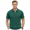 Camisa Polo de Punto Jacquard con Cremallera Parcial Patrón Oscuro Estilo Ligeramente Maduro Camisa de Punto Casual de Manga Corta de Verano para Hombre Sj0145