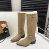 Botas Adelgazantes Zhonglade con Tacón Grueso, Botas de Jinete en Color Café, Botas Largas de Gamuza para Mujer, Otoño/Invierno 2026