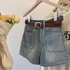 Shorts de Mezclilla Retro Americanos para Mujer, Verano Delgados de Cintura Alta, Cubre Cadera, Adelgazantes, Petite, de Corte A, Casual, de Pierna Ancha, Hot Pants