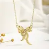 Colar de Joia com Pingente de Luxo Leve Elegante Transfronteiriço para Mulheres, Colar com Laço Cravejado de Diamantes, Acessório Elegante e Estiloso