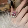 Anillo Abierto Ovalado Plegado Incrustado con Diamantes Transfronterizo Europeo y Americano Nicho Anillo de Alta Gama Lujo Ligero Joyería Exagerada Venta al por Mayor