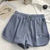 Pantalones Cortos Deportivos Casuales de Waffle para Mujer, Nuevo Estilo Coreano de Verano, Holgados de Cintura Alta, Pantalones Cortos Anchos para Casa para Estudiantes, Adecuados para Usar Afuera
