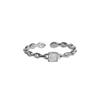 Anillo de plata con diamantes cuadrados y lisos para mujer, abierto, estilo frío, ligero, lujoso, estilo simple.
