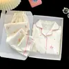 Pijama infantil de algodão nuvem para primavera e outono, conjunto de manga longa com gola dobrável para meninos, roupa de casa para crianças mais velhas, comércio exterior
