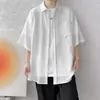 Camisa de Seda de Hielo Manga Corta para Hombre Verano Delgada Casual Moderna Nueva Guapo Camisa de Cinco Puntos Ropa Verano Chaqueta para Hombre