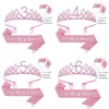 Set de dos piezas de diadema y cinturón con corona brillante de strass para niña europea y americana, cinturón de etiqueta, decoración de cumpleaños, artículos para fiestas en stock