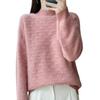 Suéter de Lana Pura de Doble Hilo con Cuello Medio Alto para Mujer, Suéter Grueso Cálido Versátil de Punto con Patrón de Lazo de Manga Larga para Otoño e Invierno